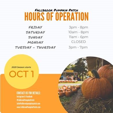 Fallbrook Pumpkin Patch - Member Search - Fallbrook Chamber of Commerce - Hours_of_Operation