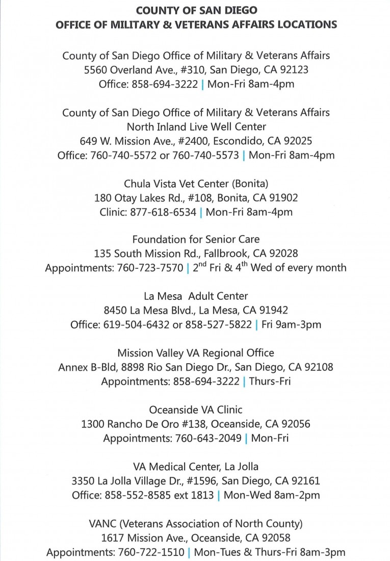 Military & Veterans Resources - Fallbrook Chamber of Commerce - OffcsVetAffairs